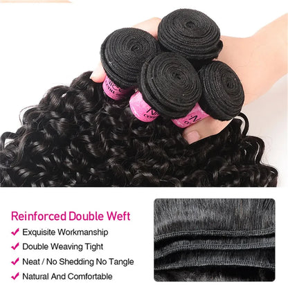 UNice Hair Curly Hair Bundles With 4x4 Closure Natural Color 2/3/4 PCS Human Hair Bundles And Closure Can Make 250% Density Wigs