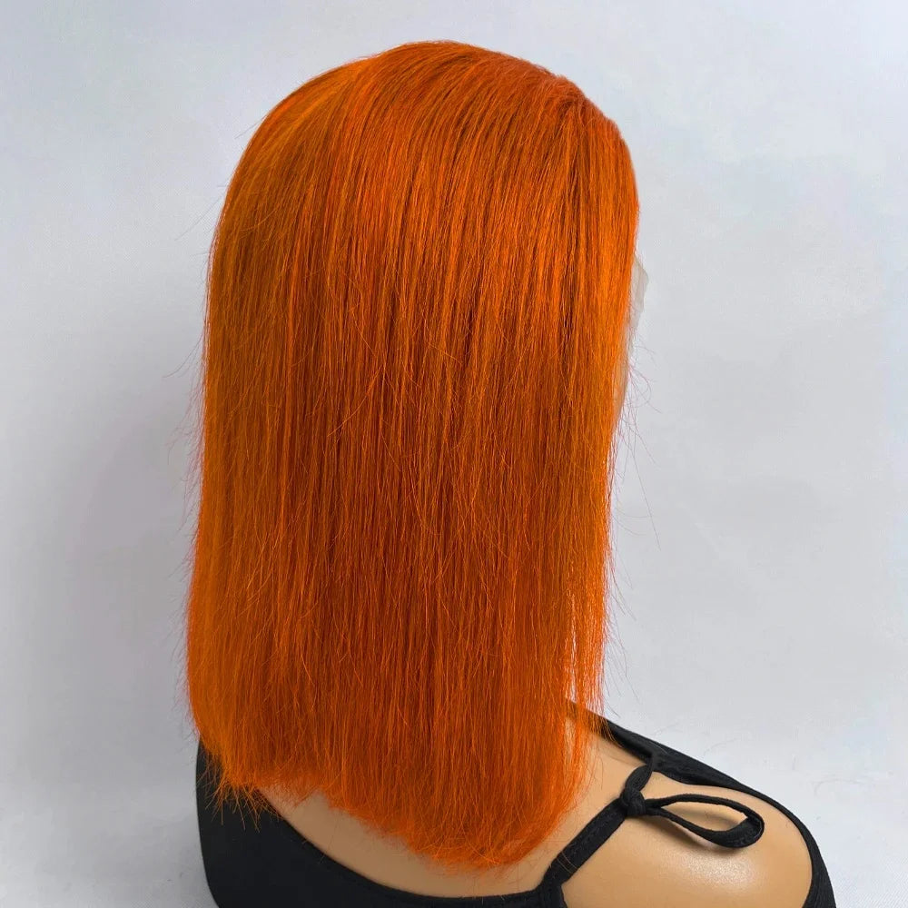 13x4 Lace Front Short Bob Wig 350 Ginger Orange Color Straight Transparent Lace Frontal Wigs Human Hair For Black Woman 10 Inch