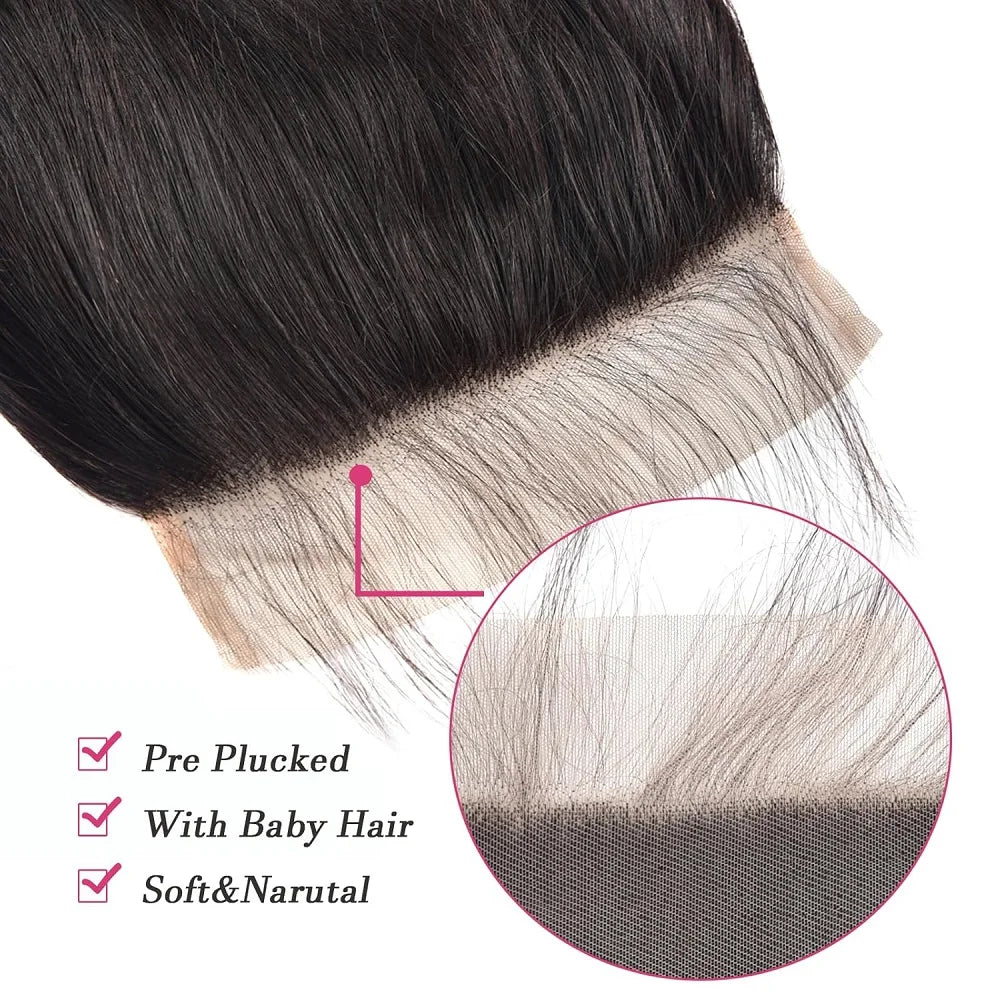 YEORING Straight Human Hair Bundles With 6×6 HD Lace Closure Bundles 100% Human Hair Extensions Brazilian Weave Raw Hair Natural