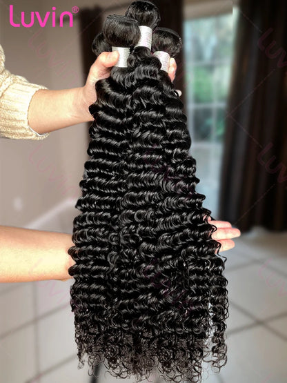 Luvin Burmese Curly Bundles Human Hair 30 34 Inch Deep Wave Raw Hair Bundles 100% Unprocessed Double Weft Hair Extensions Weave
