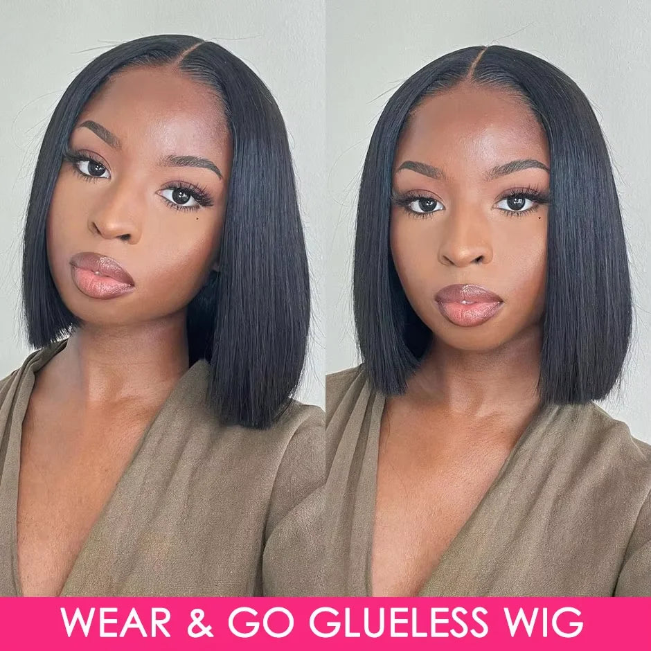 4/27 Highlight Bob Wigs Straight Lace Front Wig Human Hair Ombre Frontal Bob Wig Human Hair gluelss wear to go Ombre Brown Wig 1