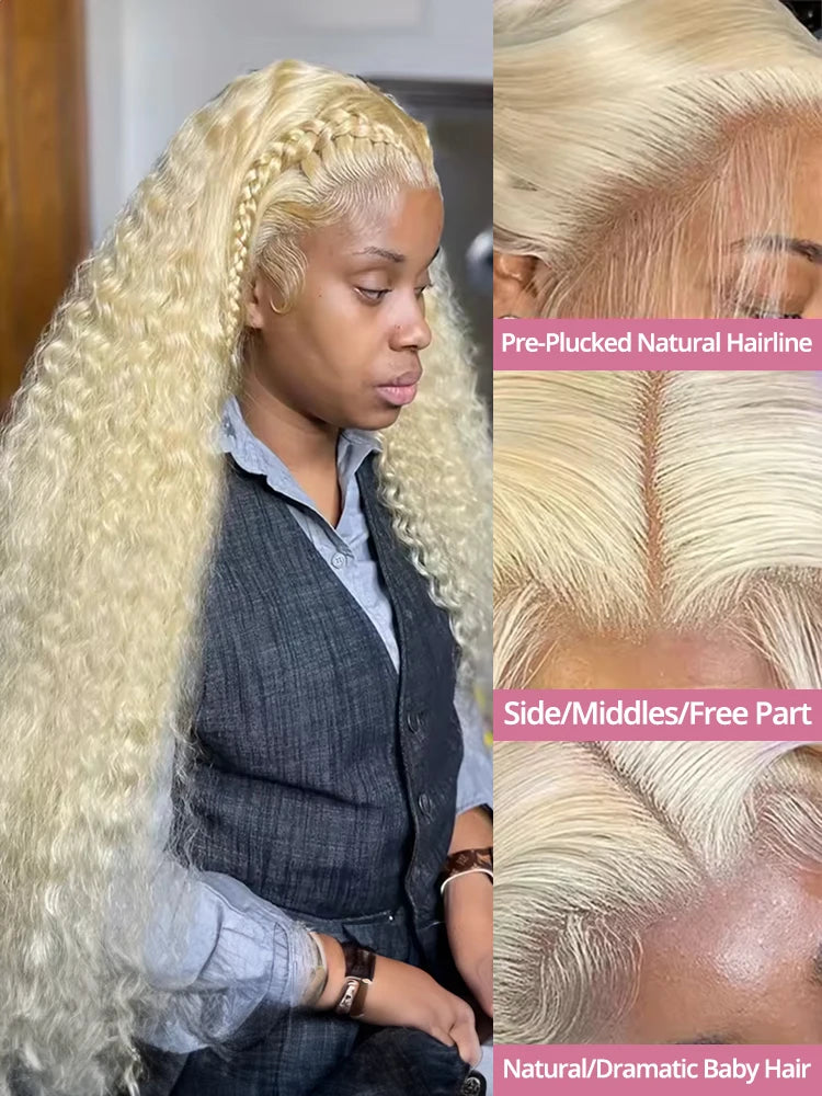 Deep Wave 13x6 HD Lace Frontal Human Hair Wig 30 40 Inch Curly 613 Honey Blonde Water Wave 13x4 Lace Front Wigs For Women 250%