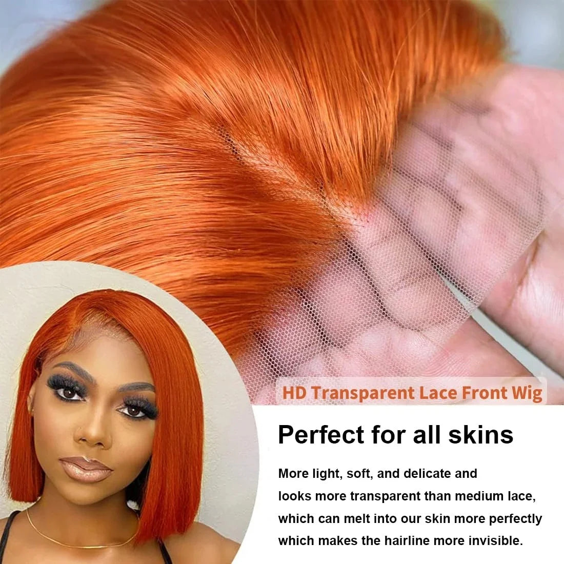 13x4 Lace Front Short Bob Wig 350 Ginger Orange Color Straight Transparent Lace Frontal Wigs Human Hair For Black Woman 10 Inch