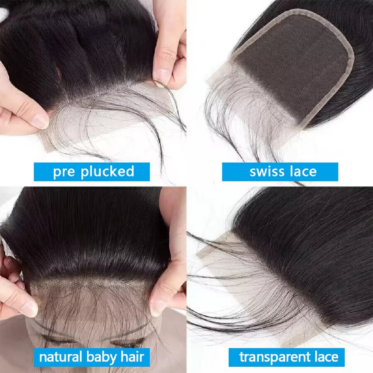 YEORING Store Straight Human Hair 4×4 Lace Skin Melt Transparent Closure Lace Swiss Closure 100% Human Hair Remy Brazilian Hairs