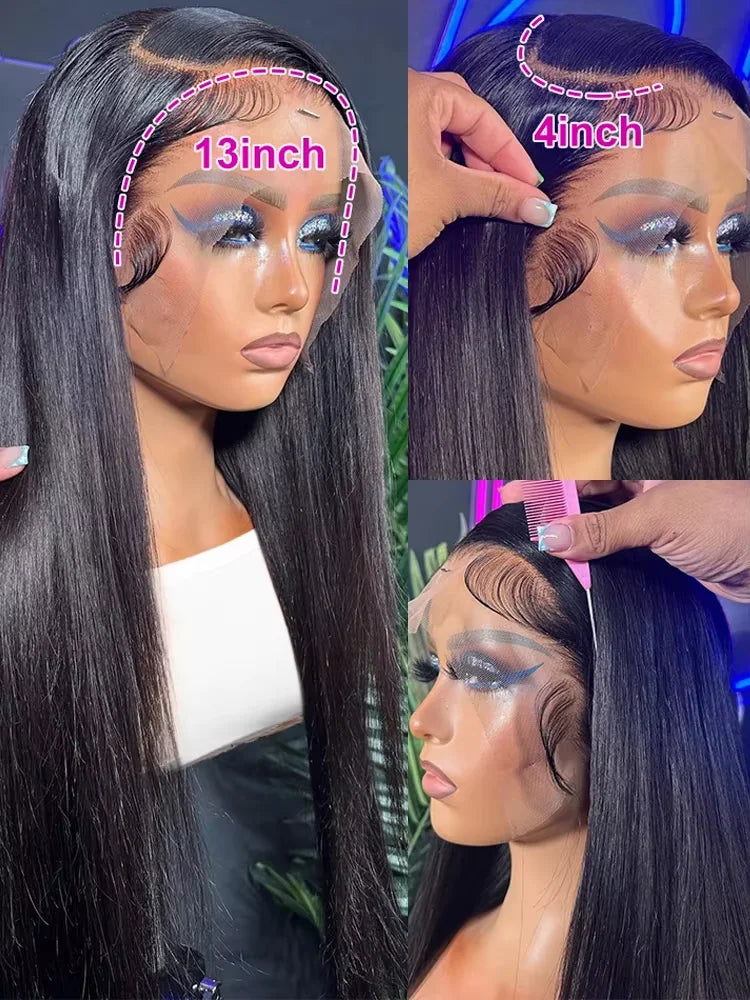 40 46 Inch 13x4 13x6 HD Transparent Bone Straight Lace Front Wigs 220 Density Brazilian Human Hair Wigs For Women