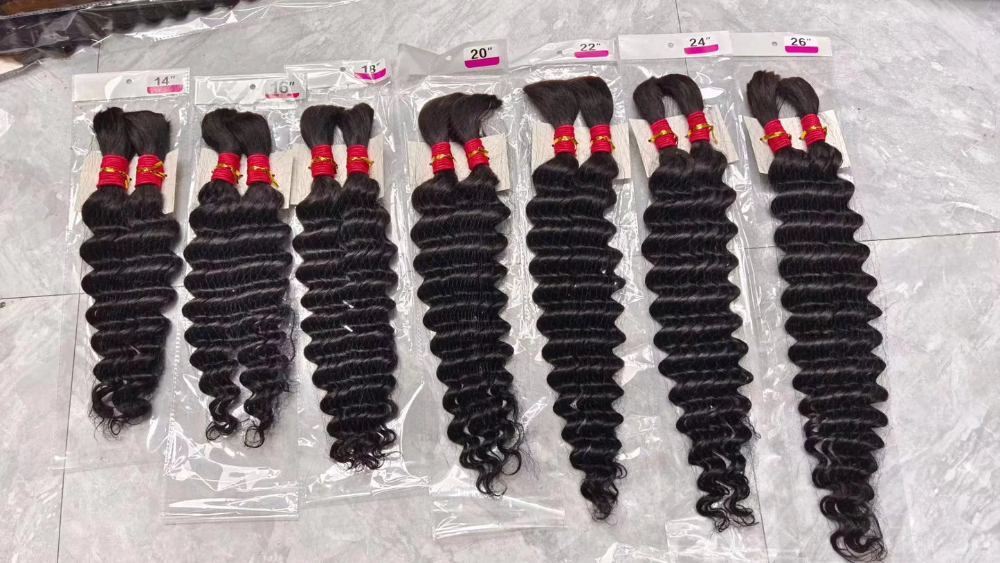 Natural Human Braiding Hair 26 28 Inch Deep Water Wave Bulk Human Hair for Boho Braids No Weft 16A Virgin Curly Hair Extensions