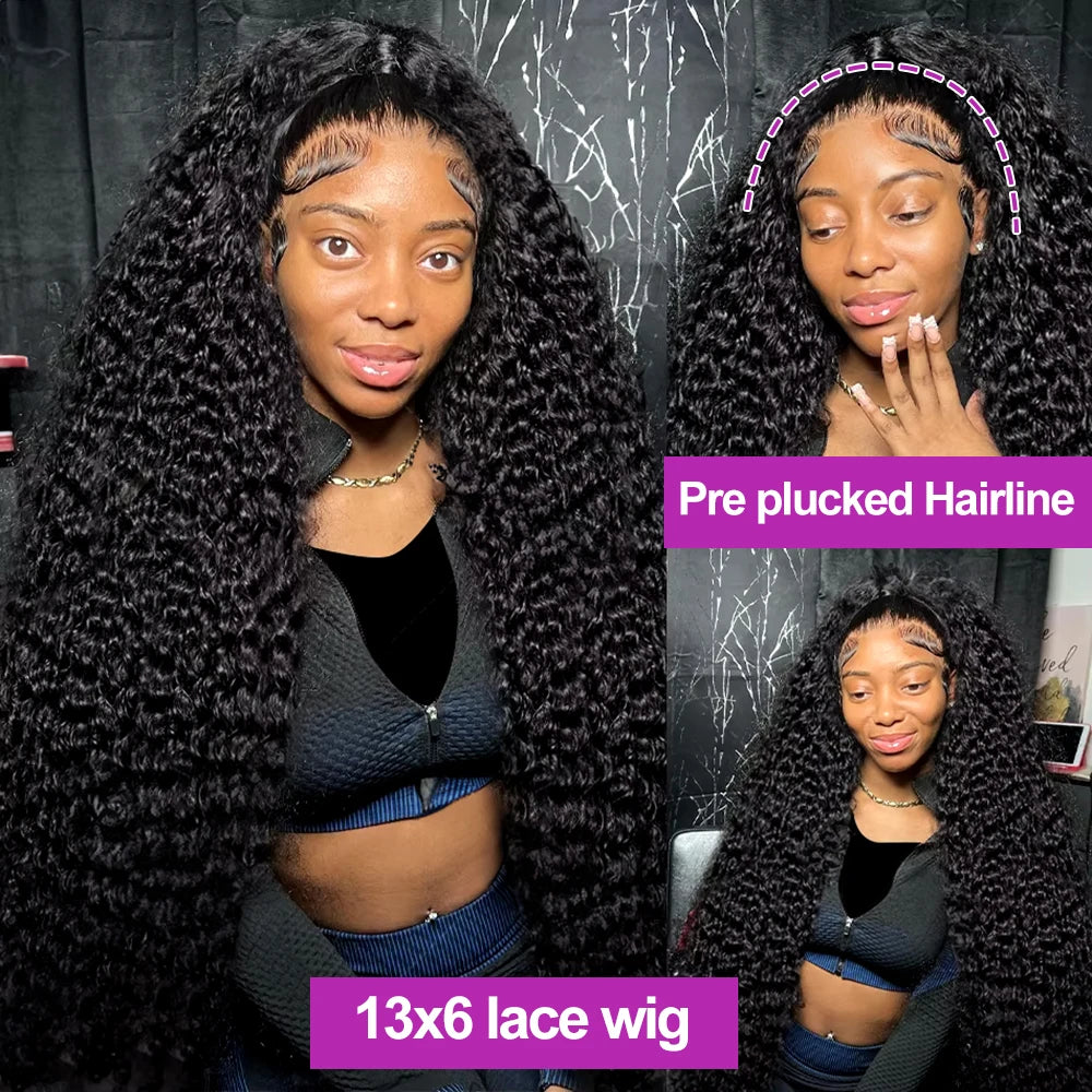 Transparent 250% Density Water Culry 360 Full Lace Frontal Wig Human Hair 40Inch Deep Wave 13x4 13x6 Hd Lace Front Wig For Women