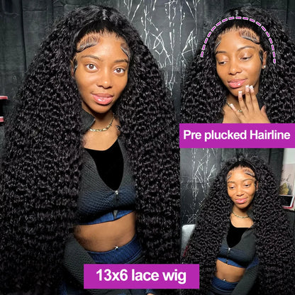 Transparent 250% Density Water Culry 360 Full Lace Frontal Wig Human Hair 40Inch Deep Wave 13x4 13x6 Hd Lace Front Wig For Women