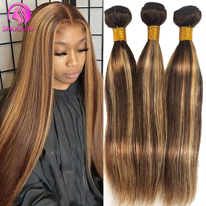 P4/27 Straight Highlight Human Hair Bundles Bone Straight Human Hair  Remy Hair Extensions Straight Blonde Bundles For Women