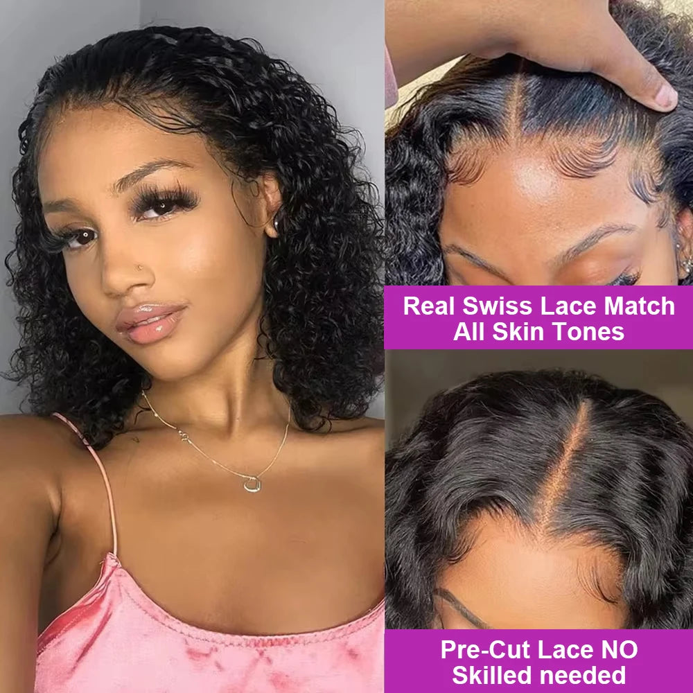 Brazilian 13x4 Glueless Curly Lace Front Wig Short Bob Frontal Wig Deep Water Wave 13X6 Hd Lace Frontal Human Hair Wig For Women