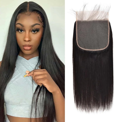 YEORING Straight Human Hair Bundles With 6×6 HD Lace Closure Bundles 100% Human Hair Extensions Brazilian Weave Raw Hair Natural