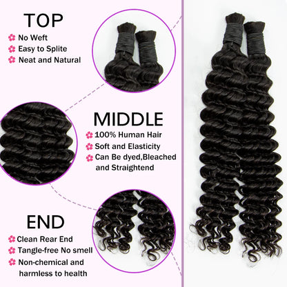 Natural Human Braiding Hair 26 28 Inch Deep Water Wave Bulk Human Hair for Boho Braids No Weft 16A Virgin Curly Hair Extensions