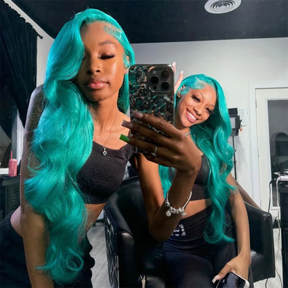 13x6 Teal Ocean Blue Lace Front Wig Human Hair Body Wave 613 Blonde Lace Frontal Wig Preplucked Mint Green Color Human Hair Wigs