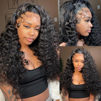 Snwprin 360 HD Full Lace Curly Human Hair Wigs Preplucked 13x6 Lace Frontal Wig Deep Wave Glueless Human Hair Ready To Wear 30In