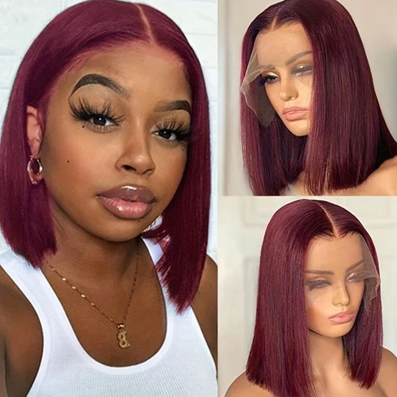 4/27 Highlight Bob Wigs Straight Lace Front Wig Human Hair Ombre Frontal Bob Wig Human Hair gluelss wear to go Ombre Brown Wig 1