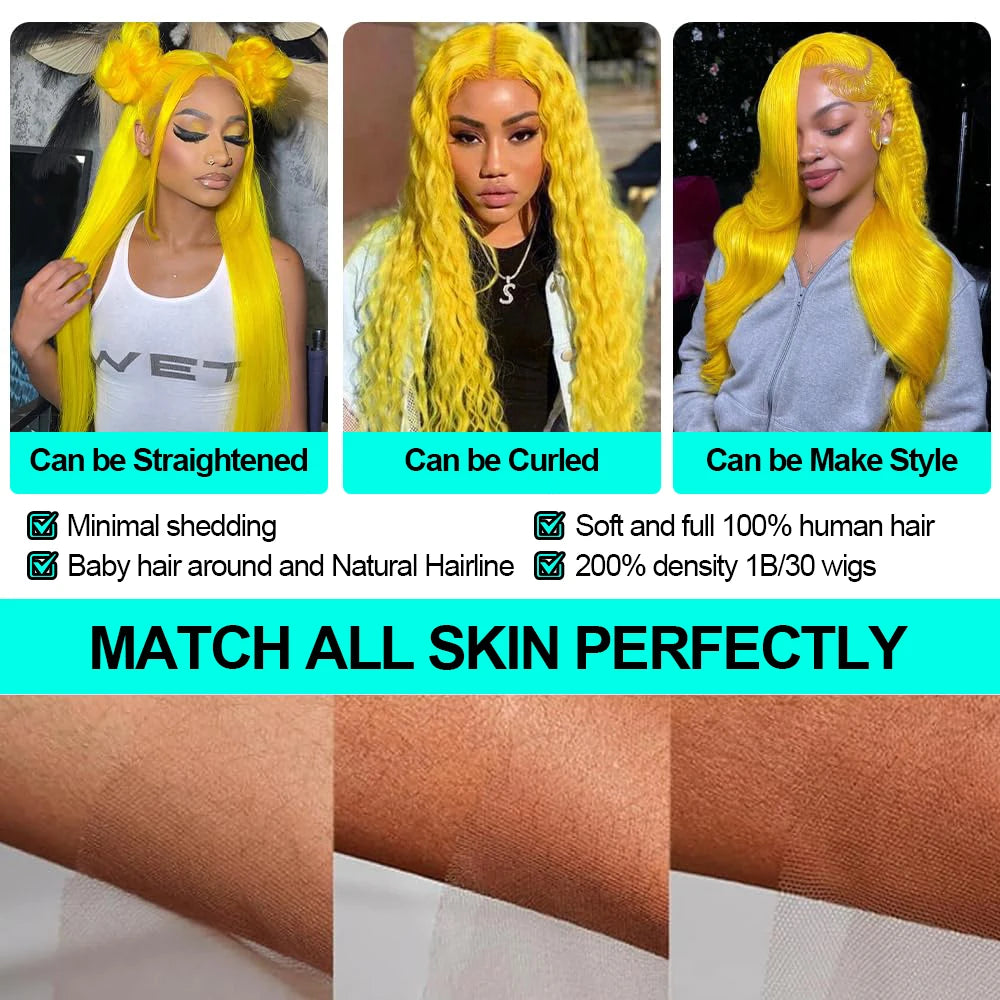 Light Yellow 613 13x6 HD Lace Frontal Wig Human Hair Body Wave Transparent Lace Wig 613 Colored Human Hair Wigs 200% For Women