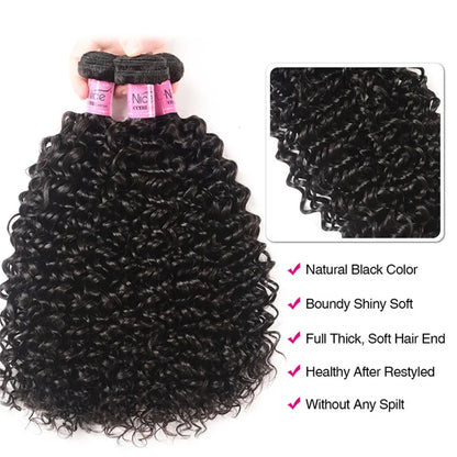 UNice Hair Curly Hair Bundles With 4x4 Closure Natural Color 2/3/4 PCS Human Hair Bundles And Closure Can Make 250% Density Wigs