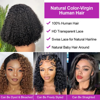 Brazilian 13x4 Glueless Curly Lace Front Wig Short Bob Frontal Wig Deep Water Wave 13X6 Hd Lace Frontal Human Hair Wig For Women