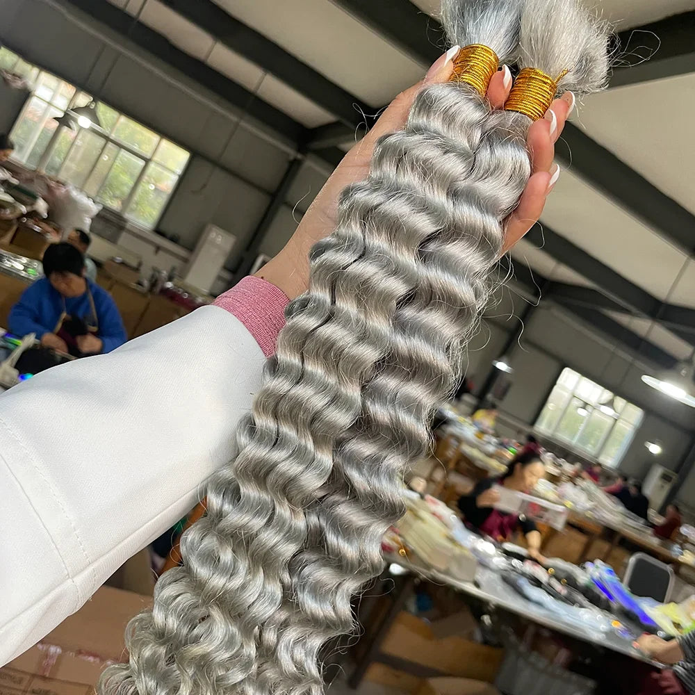 Bulk Human Hair Deep Wave For Braiding Deep Curly No Weft Brazilian Remy Hair Extensions 100 Grams Colored Grey/Ginger/Brown