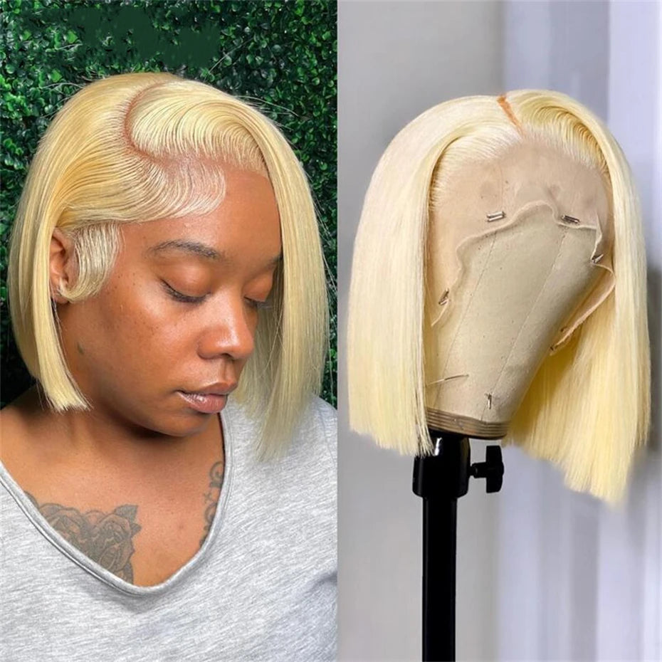 Bob Wig Human Hair 13x4 13x6 Lace Front Wig Pre Plucked 613 Blonde Color Human Hair Wigs Transparent Lace Frontal Wigs For Women