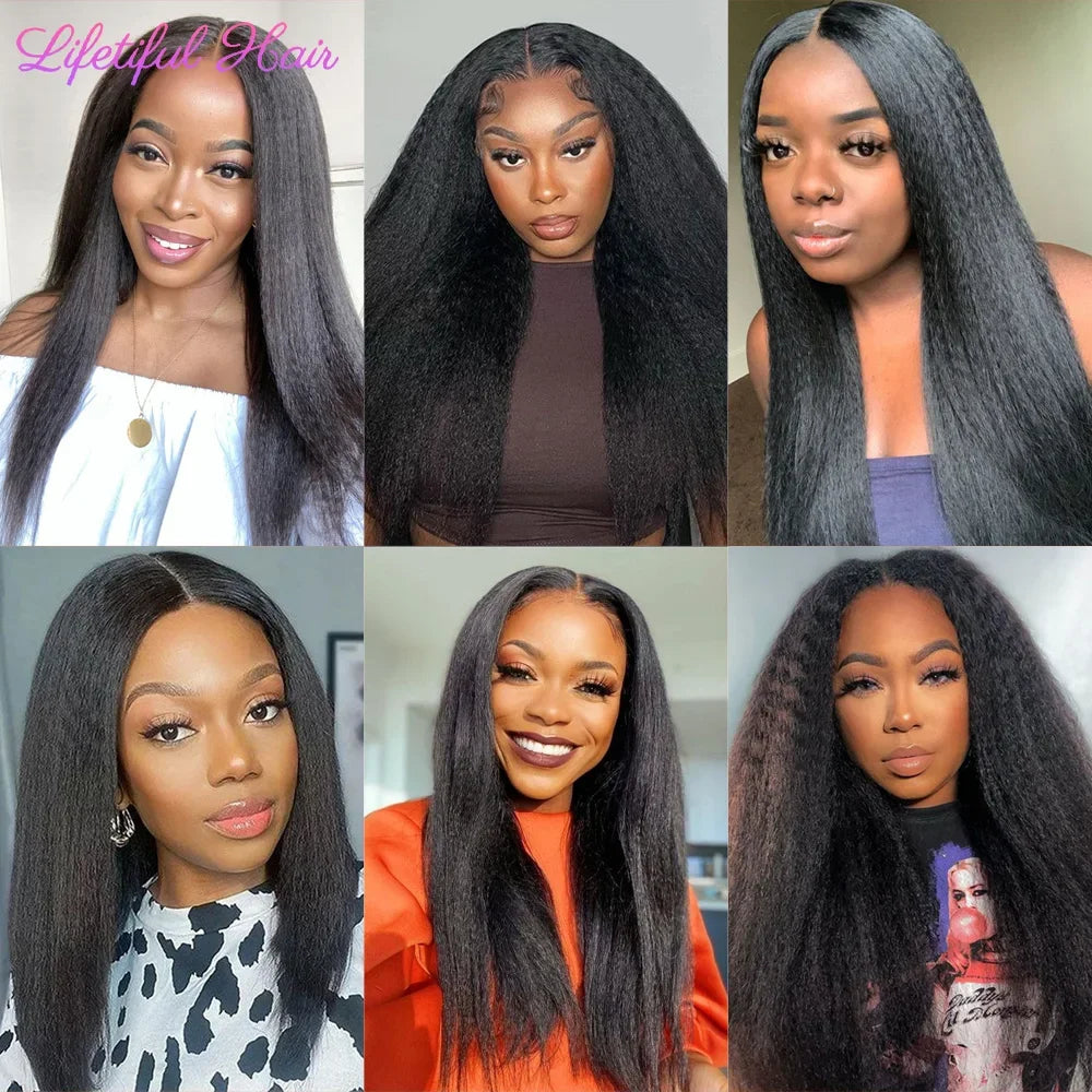 Kinky Straight Human Hair Bundles 1/3/4 Yaki Bundles 28 30 32 Inch Bundles Brazilian Raw Human Hair Extensions for Women