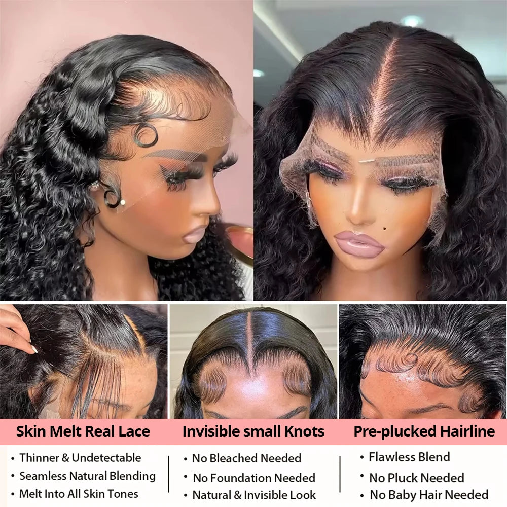 Snwprin 360 HD Full Lace Curly Human Hair Wigs Preplucked 13x6 Lace Frontal Wig Deep Wave Glueless Human Hair Ready To Wear 30In