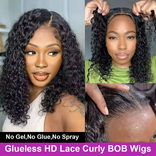 Brazilian 13x4 Glueless Curly Lace Front Wig Short Bob Frontal Wig Deep Water Wave 13X6 Hd Lace Frontal Human Hair Wig For Women