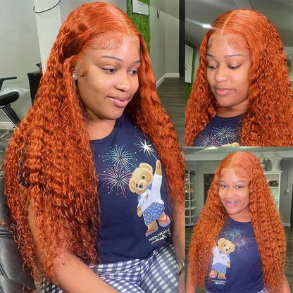 Wiggogo Orange Ginger Lace Front Wig Human Hair 30 Inch Curly Lace Front Human Hair Wig Deep Wave 13X4 13X6 Hd Lace Frontal Wigs