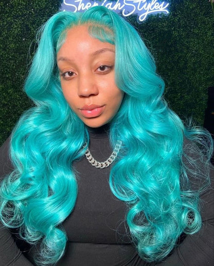 13x6 Teal Ocean Blue Lace Front Wig Human Hair Body Wave 613 Blonde Lace Frontal Wig Preplucked Mint Green Color Human Hair Wigs