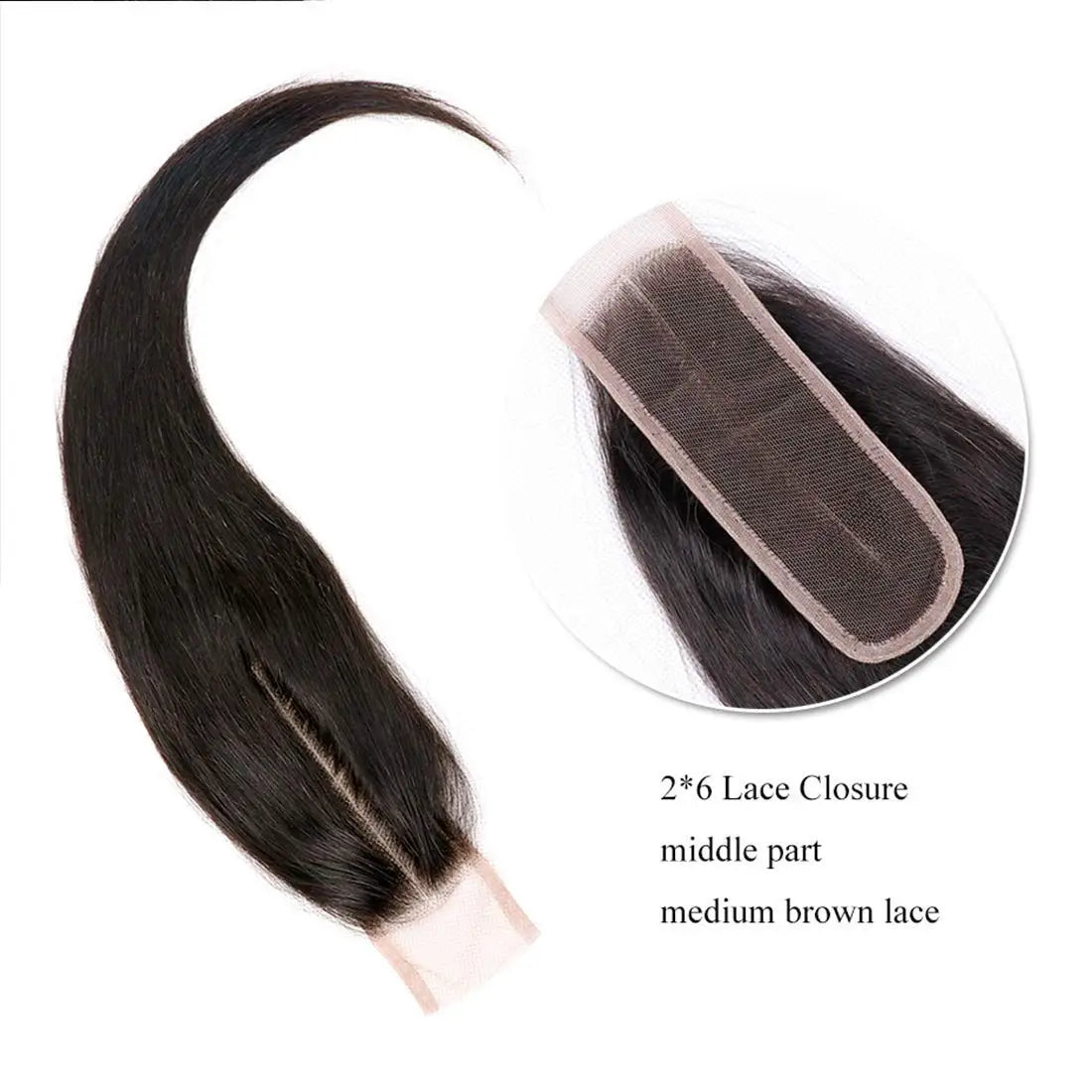 Straight Human Hair 2×6 Lace Skin Melt Transparent Closure Lace Swiss Closure 100%Human Hair Remy Brazilian Hairs Natural Color