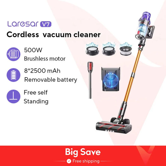 Laresar V7 500W 50KPA Suction Power Cordless Vacuum Cleaner  Handheld smart Home appliance Removable Battery Dust Cup