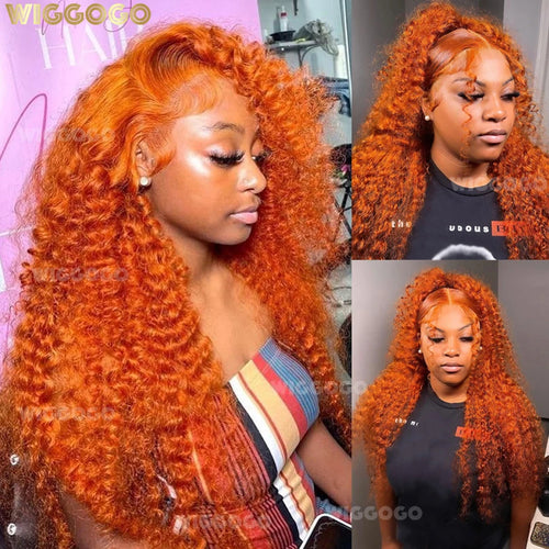 Wiggogo Orange Ginger Lace Front Wig Human Hair 30 Inch Curly Lace Front Human Hair Wig Deep Wave 13X4 13X6 Hd Lace Frontal Wigs