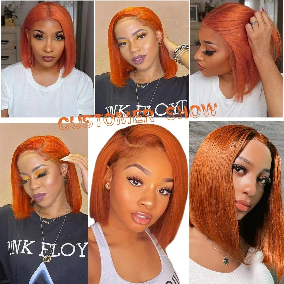 13x4 Lace Front Short Bob Wig 350 Ginger Orange Color Straight Transparent Lace Frontal Wigs Human Hair For Black Woman 10 Inch