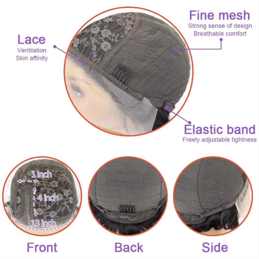 Short Bob Wig Pixie Cut Curly Human Hair Wigs For Women Black Color 13x4x1 T part lace closure Deep Wave Lace Wig Preplucked Hai