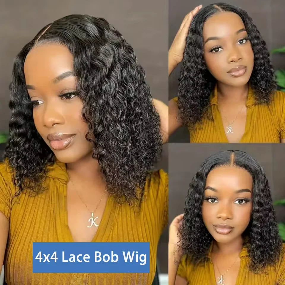 200% Density HD 13x4 Lace Jerry Curly Bob Wig 4x4 Lace Closure Loose Deep Wave Lace Front Human Hair Wig 100% Remy Human Hair
