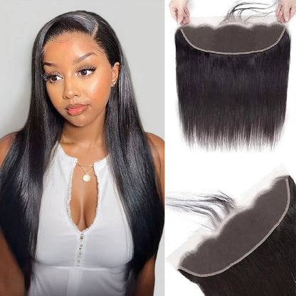 Straight Human Hair Bundles With 13×4 HD Lace Frontal Bundles 100% Human Hair Extensions Brazilian Weave Raw Hair Natural Color