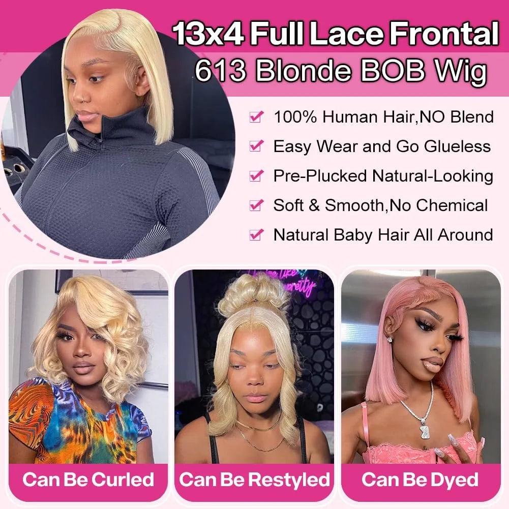 Short Straight Bob Wig Human Hair Wigs Blonde 613 Colored Lace Front Human Hair Wigs 13x4 Lace Frontal Human Hair Wig For Women