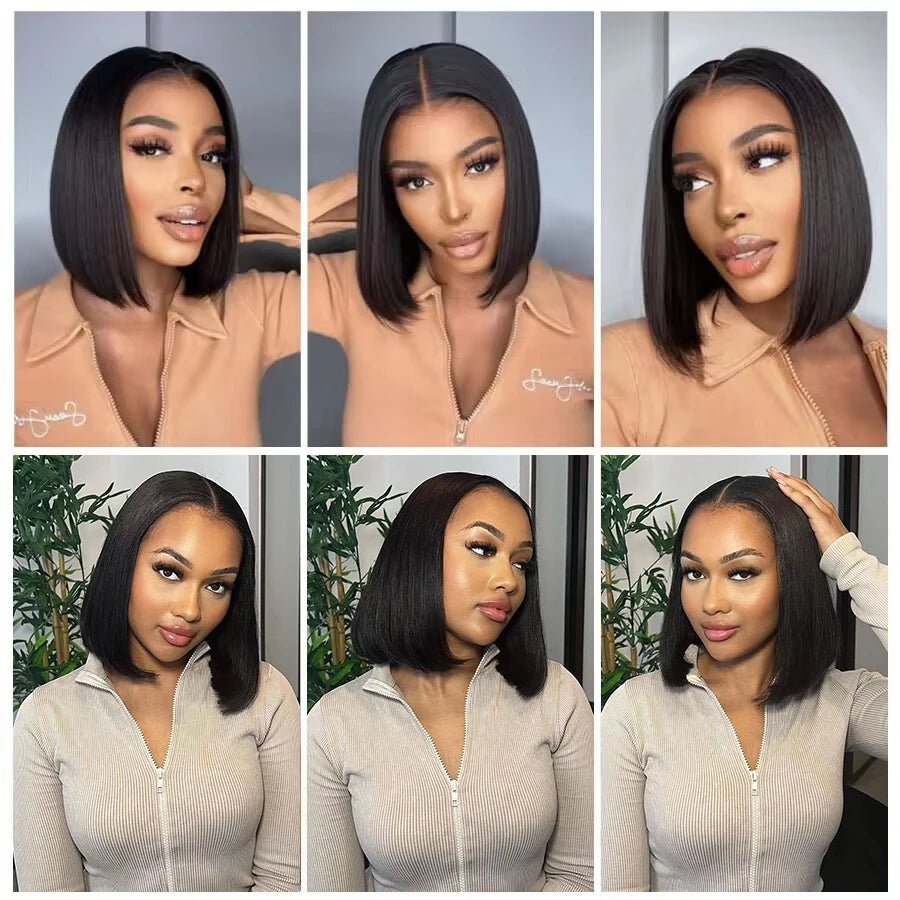 Straight Glueless Wig Human Hair Ready To Wear Short Bob Wigs For Women Transparent Pre Cut 4x4 Human Hair Wigs Bleached Knots