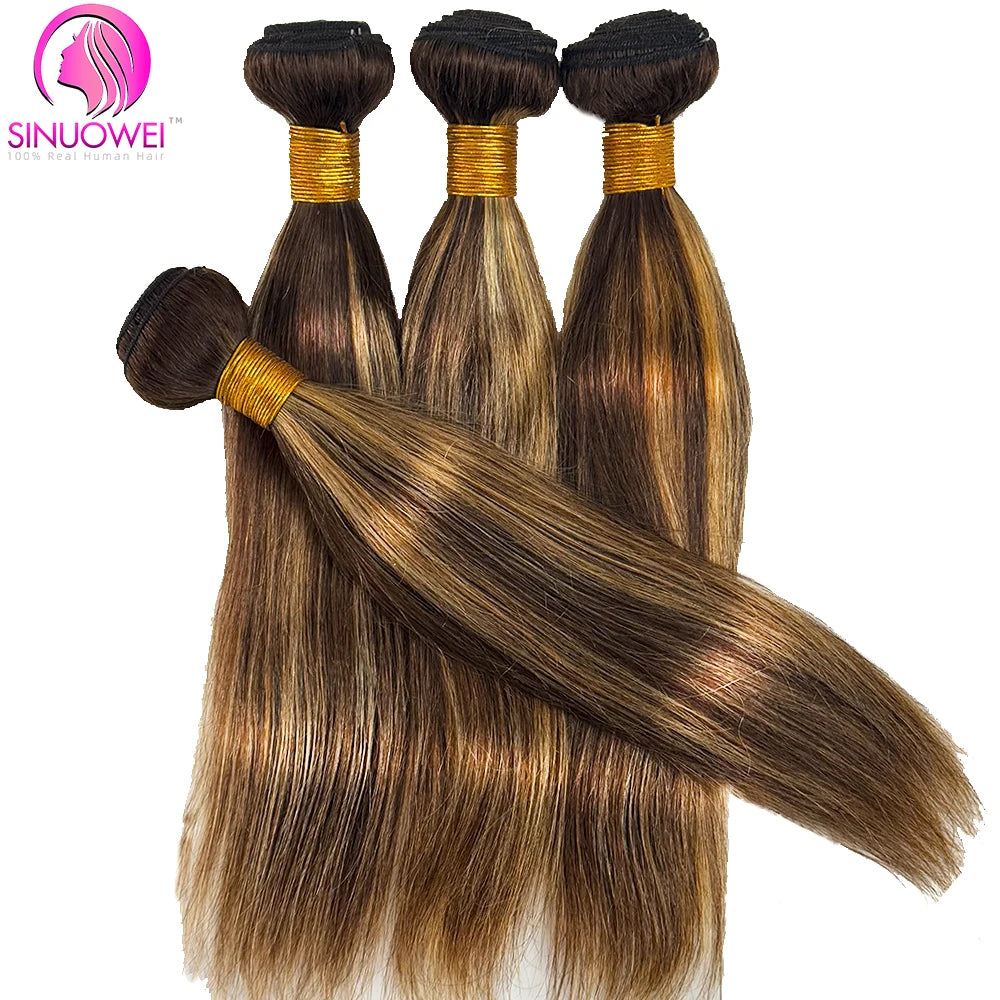 P4/27 Straight Highlight Human Hair Bundles Bone Straight Human Hair  Remy Hair Extensions Straight Blonde Bundles For Women