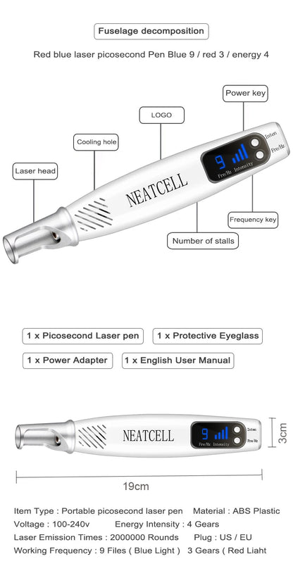Picosecond Laser Pointer for Mole Removal  Dark Spot Removal Pen tattoo Acne Skin Pigment Portable Removal Machine Beauty Device