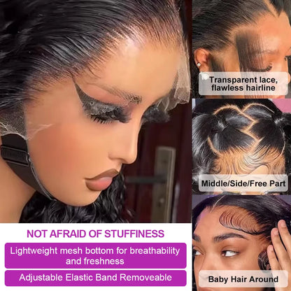 Transparent 250% Density Water Culry 360 Full Lace Frontal Wig Human Hair 40Inch Deep Wave 13x4 13x6 Hd Lace Front Wig For Women