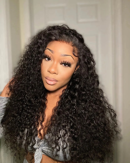 Snwprin 360 HD Full Lace Curly Human Hair Wigs Preplucked 13x6 Lace Frontal Wig Deep Wave Glueless Human Hair Ready To Wear 30In