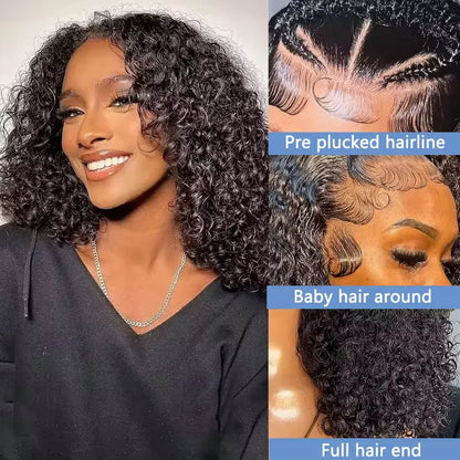 200% Density HD 13x4 Lace Jerry Curly Bob Wig 4x4 Lace Closure Loose Deep Wave Lace Front Human Hair Wig 100% Remy Human Hair