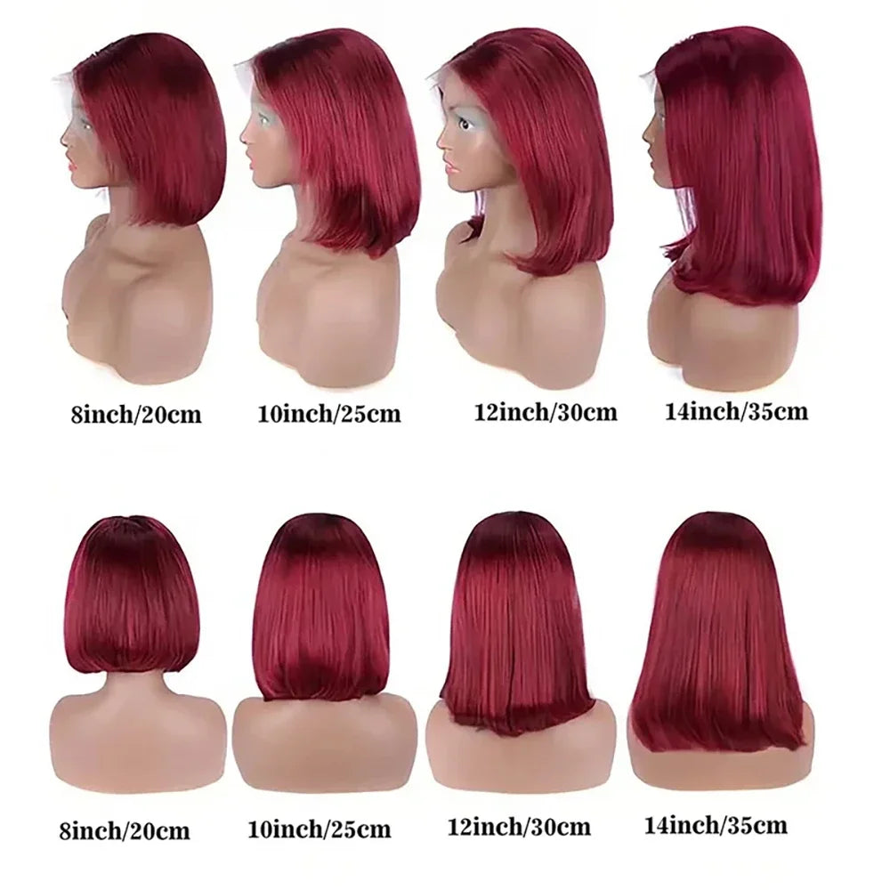 13x4 Wear and Go Glueless Bob Wig Human Hair Straight Bob Wigs Human Hair 100% 99J Red Colored 7x5 Glueless Wigs Ready to Wear