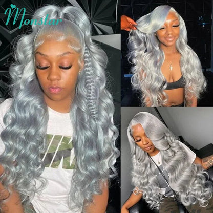 30 40 Inches Silver Grey Body Wave Lace Front Wigs 613 Hd Lace Frontal Wig 13x6 Raw Vietnamese Colored Human Hair Wigs For Women