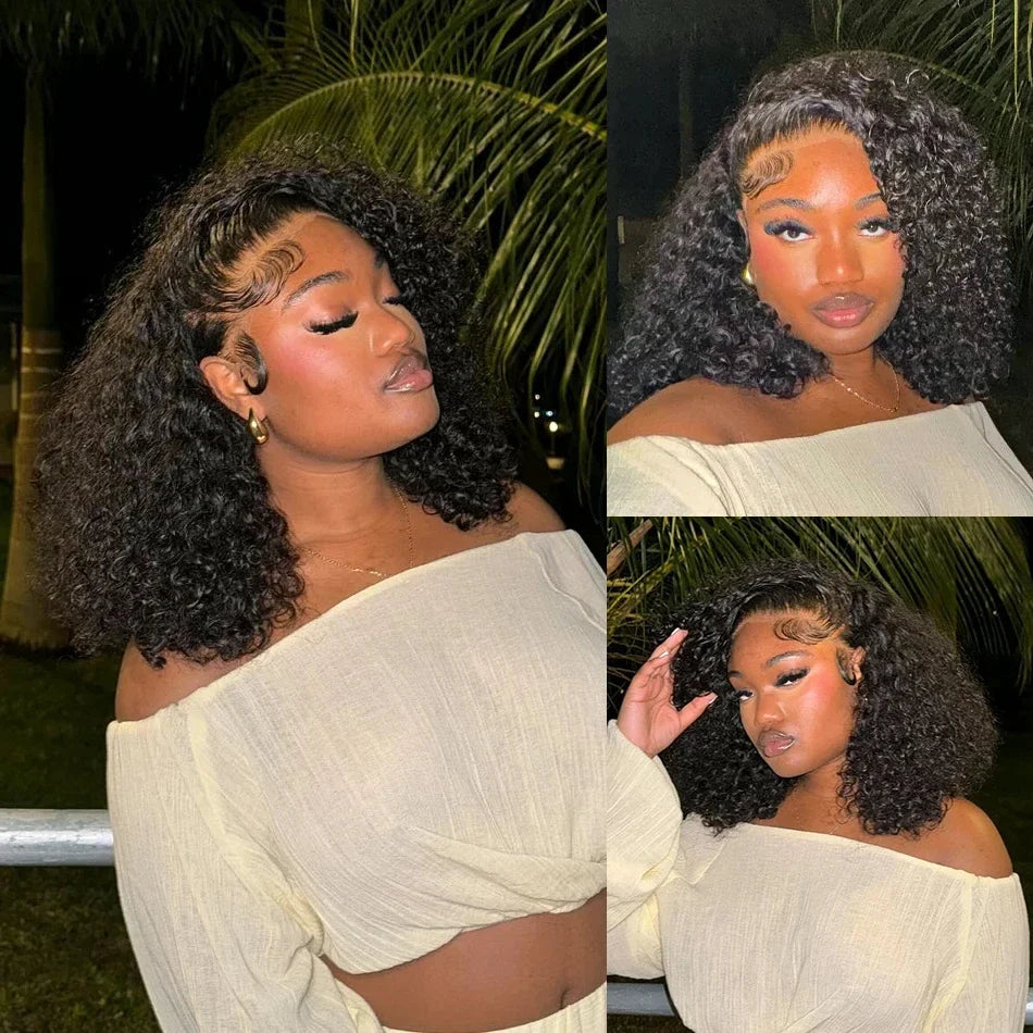 200% Density HD 13x4 Lace Jerry Curly Bob Wig 4x4 Lace Closure Loose Deep Wave Lace Front Human Hair Wig 100% Remy Human Hair