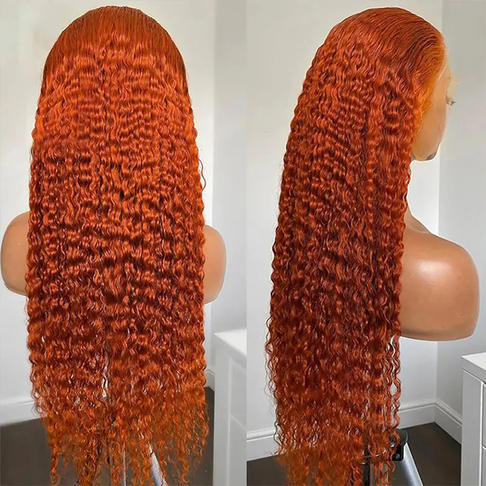 Wiggogo Orange Ginger Lace Front Wig Human Hair 30 Inch Curly Lace Front Human Hair Wig Deep Wave 13X4 13X6 Hd Lace Frontal Wigs