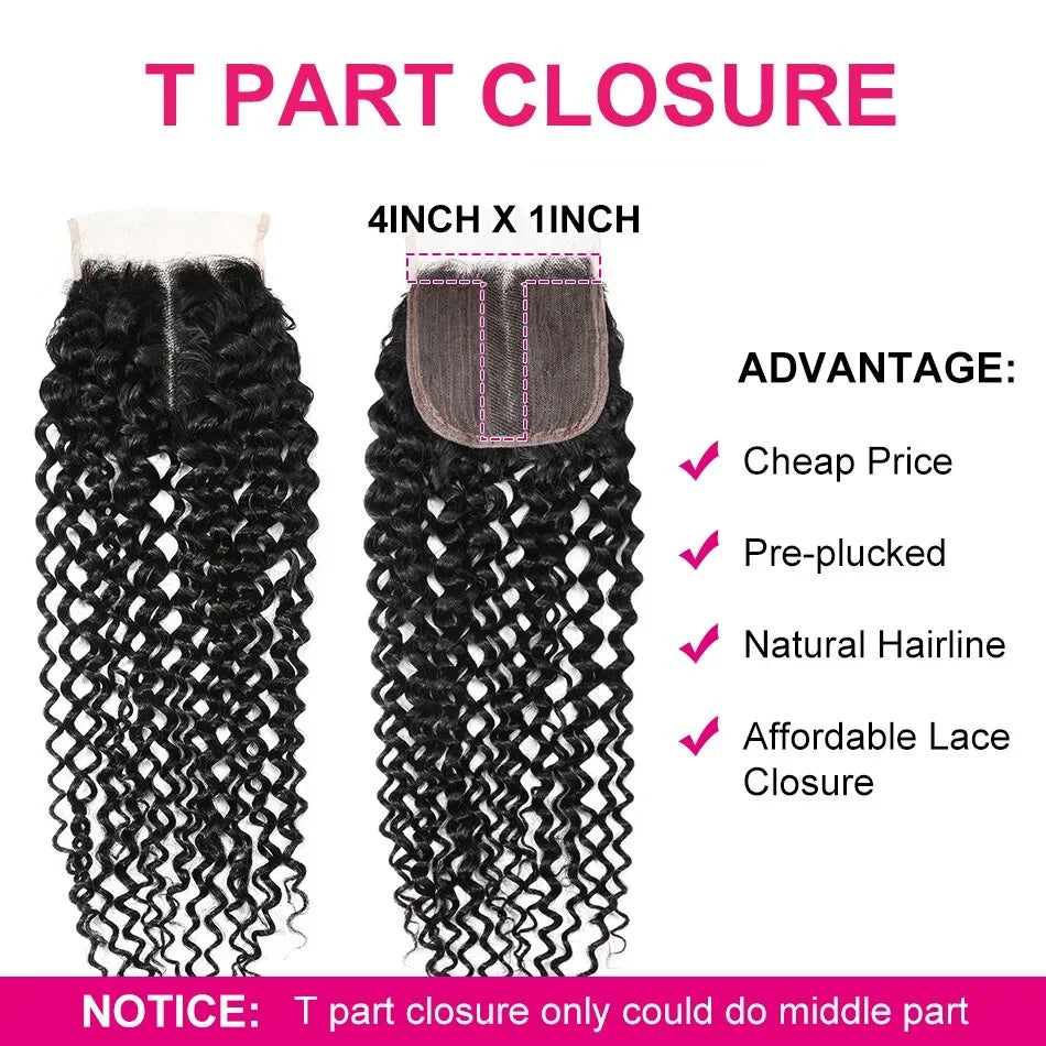 UNice Hair Curly Hair Bundles With 4x4 Closure Natural Color 2/3/4 PCS Human Hair Bundles And Closure Can Make 250% Density Wigs