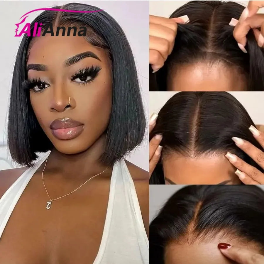 Straight Glueless Wig Human Hair Ready To Wear Short Bob Wigs For Women Transparent Pre Cut 4x4 Human Hair Wigs Bleached Knots