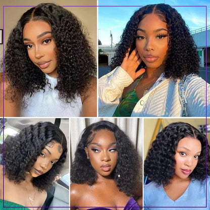 200% Density HD 13x4 Lace Jerry Curly Bob Wig 4x4 Lace Closure Loose Deep Wave Lace Front Human Hair Wig 100% Remy Human Hair